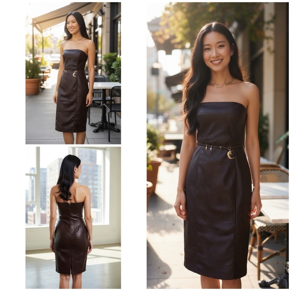 NWT Seven 7 For All Mankind Textured Crocodile Faux Leather Strapless Dress M